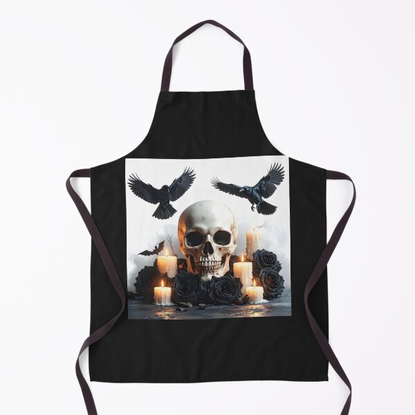 Item preview, Gothic Halloween Skull with Ravens and Black Roses designed and sold by OksArtStudio.