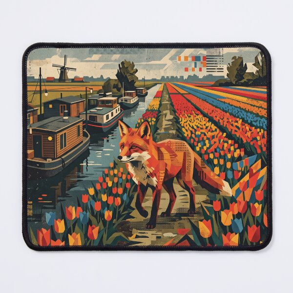 Item preview, NETHERLANDS Vintage Travel Illustration - Geometric Fox Walking in a Blooming Meadow designed and sold by ZUMERI.