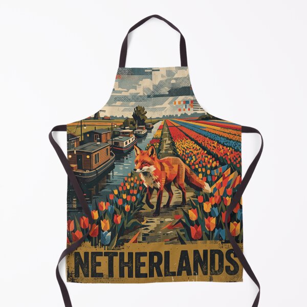 Item preview, NETHERLANDS Vintage Travel Illustration - Geometric Fox Walking in a Blooming Meadow designed and sold by ZUMERI.