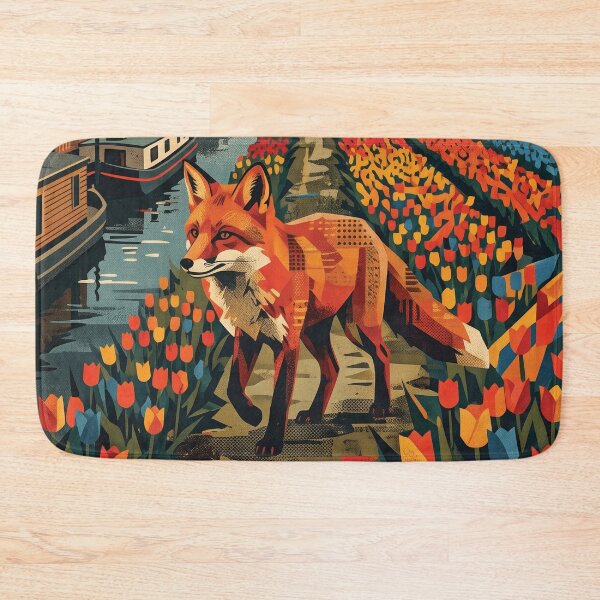 Item preview, NETHERLANDS Vintage Travel Illustration - Geometric Fox Walking in a Blooming Meadow designed and sold by ZUMERI.