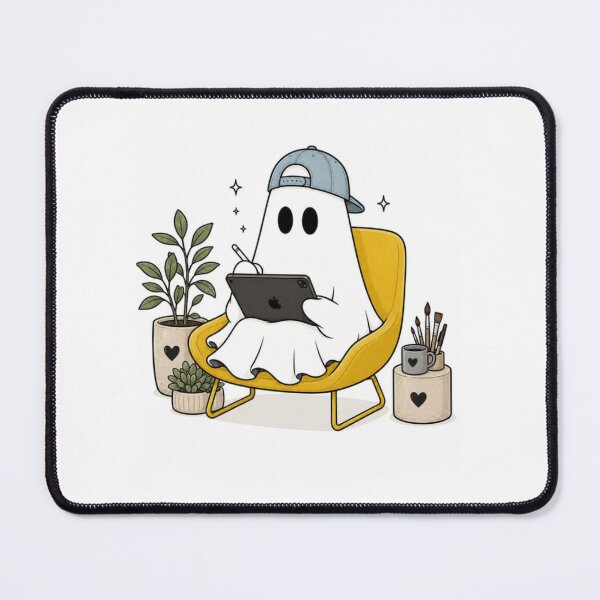 Item preview, Digital Artist Ghost Graphic - Cozy Ghost Drawing on Tablet Vector designed and sold by GrimNest.