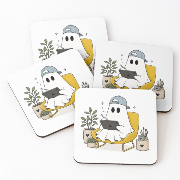 Item preview, Digital Artist Ghost Graphic - Cozy Ghost Drawing on Tablet Vector designed and sold by GrimNest.