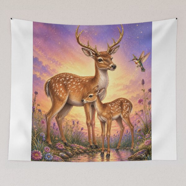 Item preview, Royal Deer & Fawn Fantasy – Enchanted Forest Die-Cut Sticker designed and sold by Arts121.