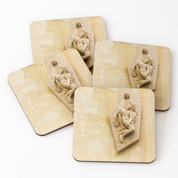 Item preview, Pietà Relief Sculpture of Virgin Mary Holding Jesus Mounted on Weathered Wall Religious Art designed and sold by Nmallia.