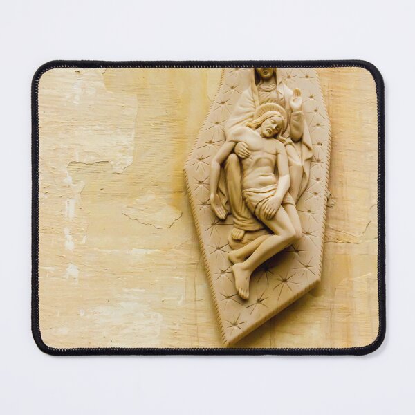 Item preview, Pietà Relief Sculpture of Virgin Mary Holding Jesus Mounted on Weathered Wall Religious Art designed and sold by Nmallia.