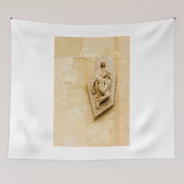Item preview, Pietà Relief Sculpture of Virgin Mary Holding Jesus Mounted on Weathered Wall Religious Art designed and sold by Nmallia.