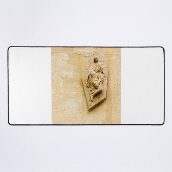 Item preview, Pietà Relief Sculpture of Virgin Mary Holding Jesus Mounted on Weathered Wall Religious Art designed and sold by Nmallia.