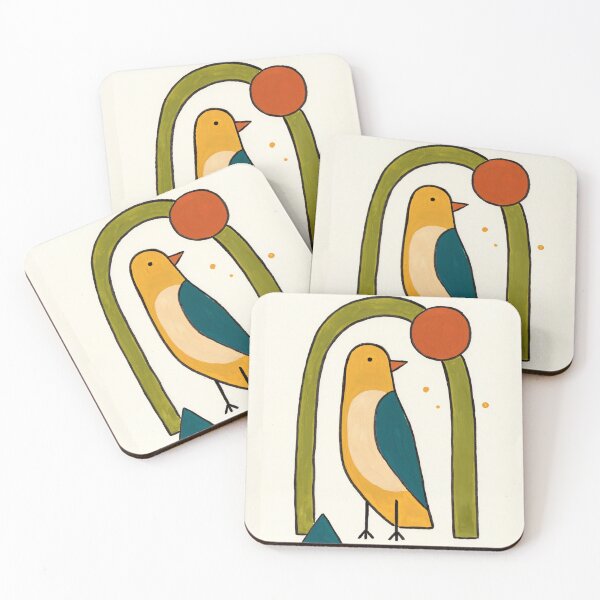 Item preview, Retro Mid Century Gold Sun Bird Poster designed and sold by Filora Atelier | Bird Art.