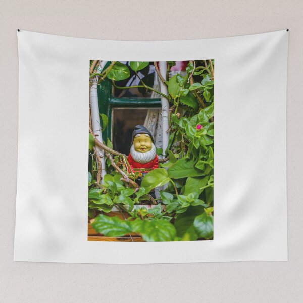 Item preview, Garden Gnome in Green Window Box Surrounded by Lush Vines and Potted Plants designed and sold by Nmallia.