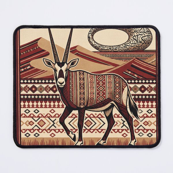 Item preview, EMIRATES Vintage Travel Illustration - Ornate Antelope Walking in a Woven Desert designed and sold by ZUMERI.