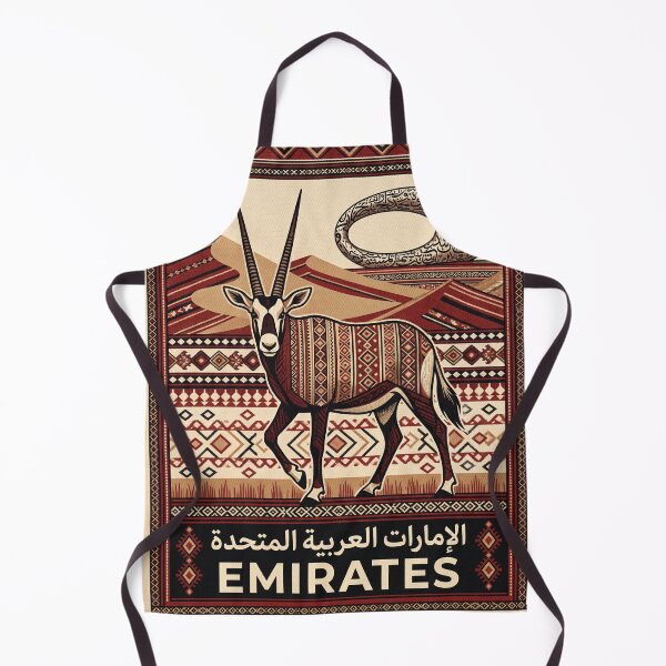 Item preview, EMIRATES Vintage Travel Illustration - Ornate Antelope Walking in a Woven Desert designed and sold by ZUMERI.