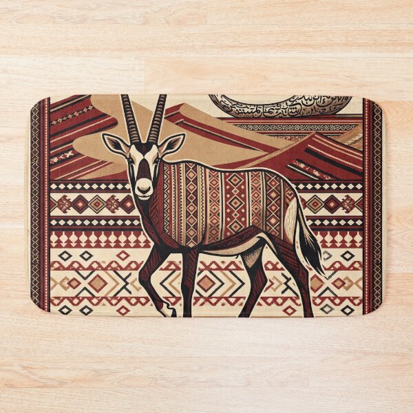 Item preview, EMIRATES Vintage Travel Illustration - Ornate Antelope Walking in a Woven Desert designed and sold by ZUMERI.