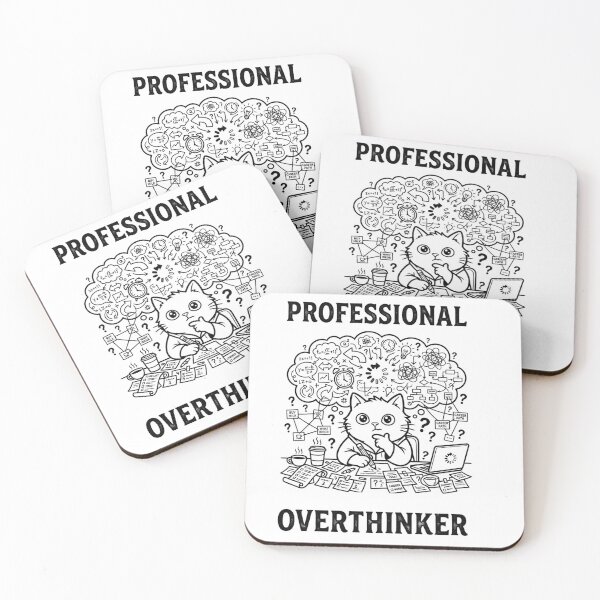 Item preview, Professional Overthinker Funny Cat Illustration designed and sold by Meow-gical Wear.