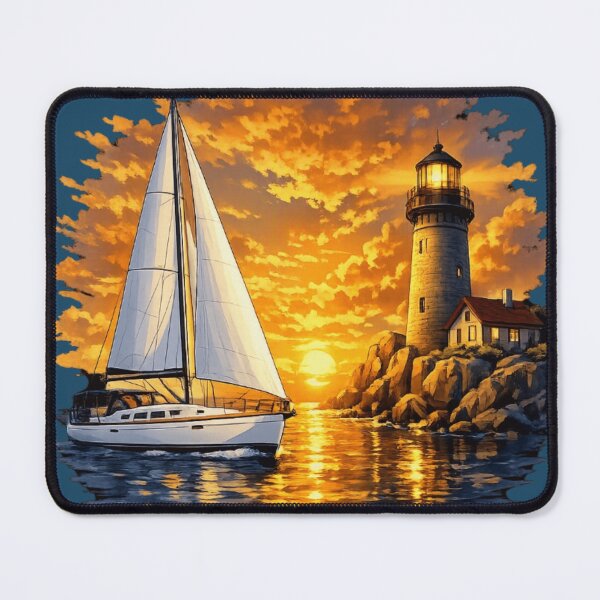 Item preview, Sunset Sailboat Lighthouse Ocean Scene designed and sold by WearTheVibe Store.