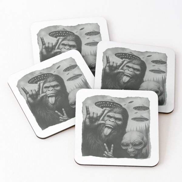 Item preview, Funny Bigfoot & Alien Selfie with UFOs – Retro Cryptid Sci-Fi  designed and sold by Gbriel3.