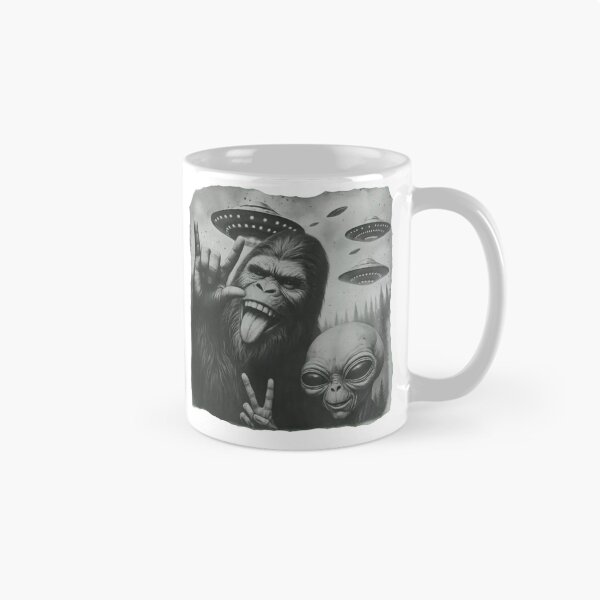 Item preview, Funny Bigfoot & Alien Selfie with UFOs – Retro Cryptid Sci-Fi  designed and sold by Gbriel3.