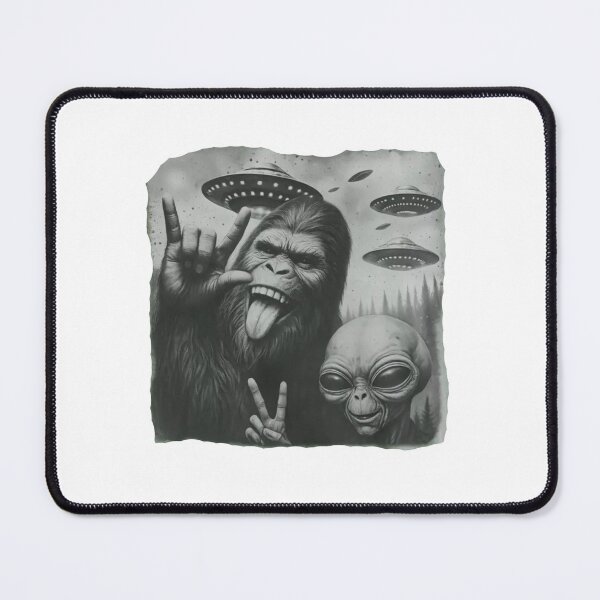 Item preview, Funny Bigfoot & Alien Selfie with UFOs – Retro Cryptid Sci-Fi designed and sold by Gbriel3.