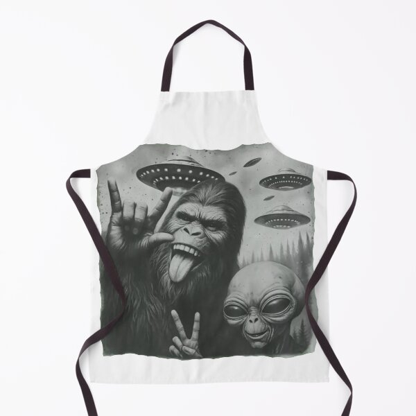 Item preview, Funny Bigfoot & Alien Selfie with UFOs – Retro Cryptid Sci-Fi designed and sold by Gbriel3.