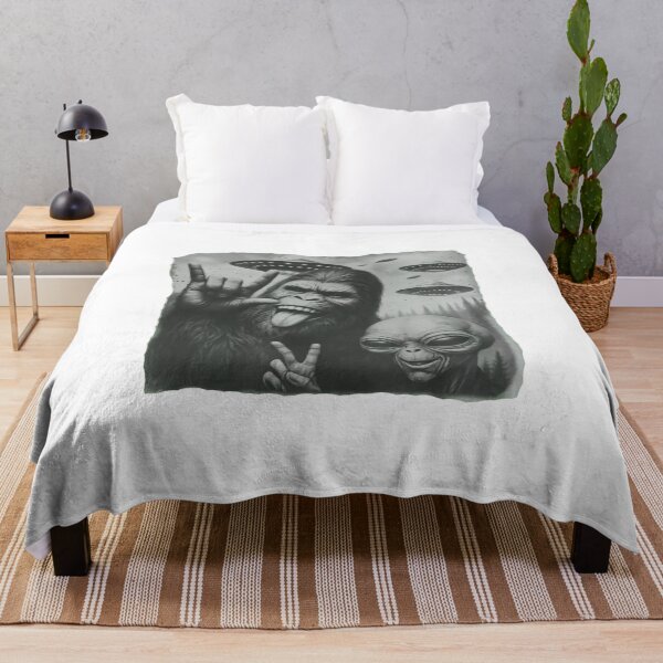Item preview, Funny Bigfoot & Alien Selfie with UFOs – Retro Cryptid Sci-Fi designed and sold by Gbriel3.