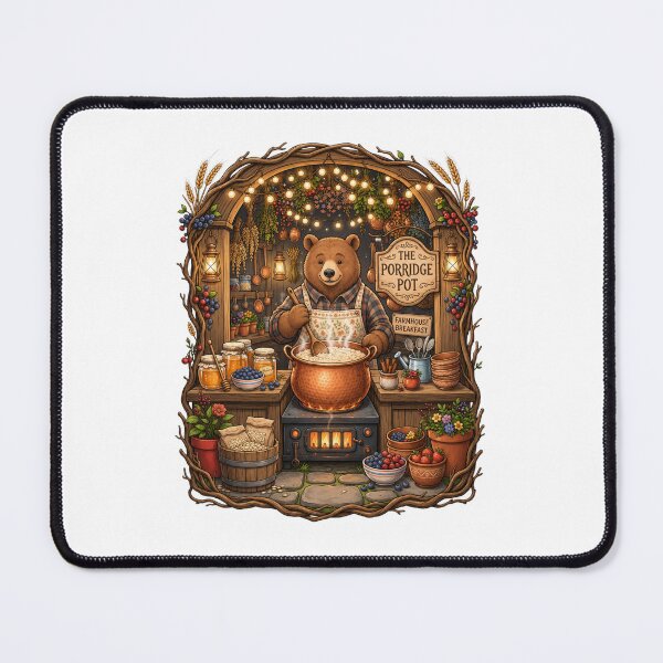 Item preview, The Porridge Pot | Cottagecore Bear Kitchen | Woodland Farmhouse Breakfast | Cozy Rustic Bear Chef | Whimsical Country Kitchen Decor | Fantasy Cooking Art designed and sold by MrDev.