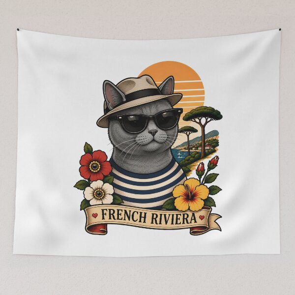 Item preview, Vintage French Riviera Cat Cool Summer Beach designed and sold by Old's Cool Cat Studio.
