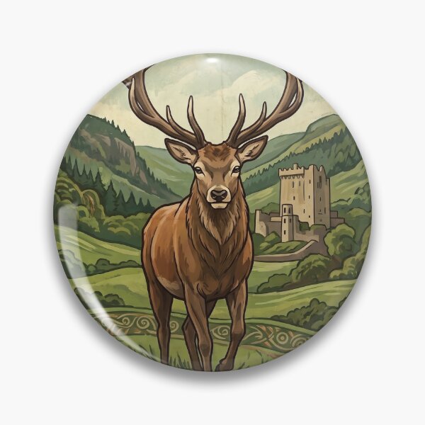 Item preview, IRELAND Vintage Travel Illustration - Regal Deer Stepping in an Ancient Glen designed and sold by ZUMERI.