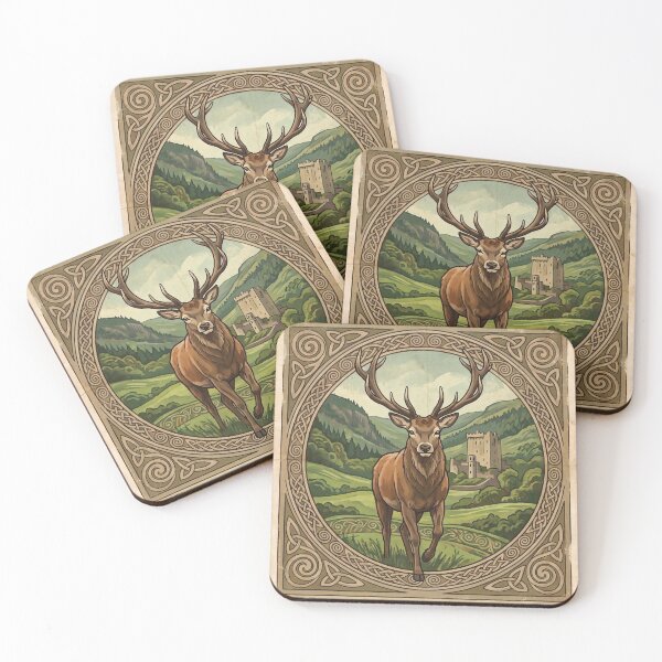 Item preview, IRELAND Vintage Travel Illustration - Regal Deer Stepping in an Ancient Glen designed and sold by ZUMERI.