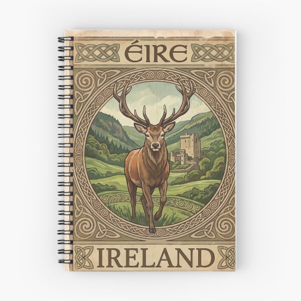 Item preview, IRELAND Vintage Travel Illustration - Regal Deer Stepping in an Ancient Glen designed and sold by ZUMERI.
