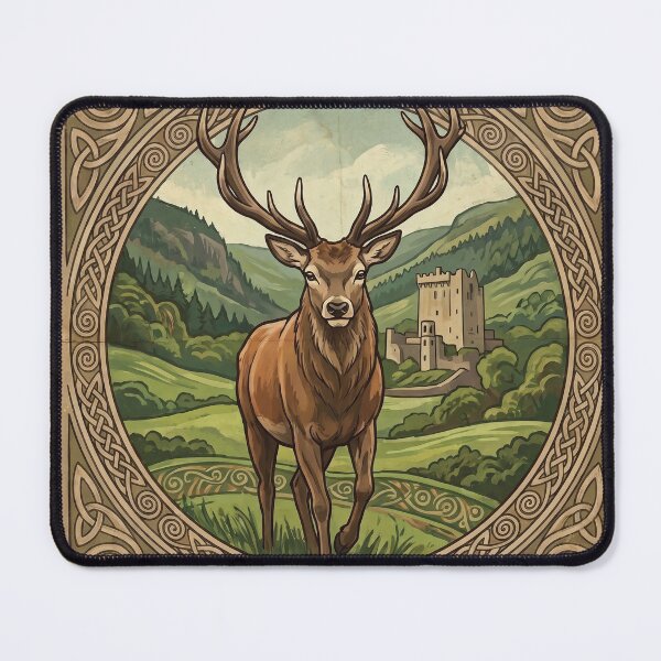 Item preview, IRELAND Vintage Travel Illustration - Regal Deer Stepping in an Ancient Glen designed and sold by ZUMERI.