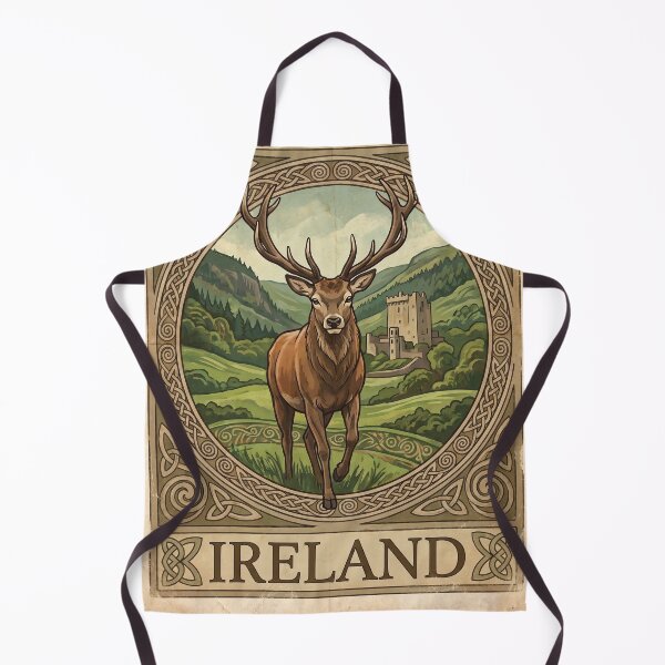 Item preview, IRELAND Vintage Travel Illustration - Regal Deer Stepping in an Ancient Glen designed and sold by ZUMERI.
