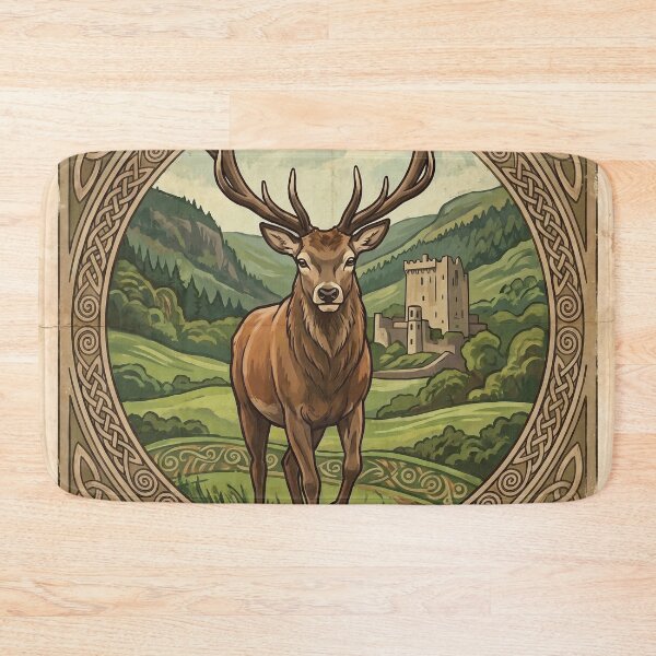 Item preview, IRELAND Vintage Travel Illustration - Regal Deer Stepping in an Ancient Glen designed and sold by ZUMERI.