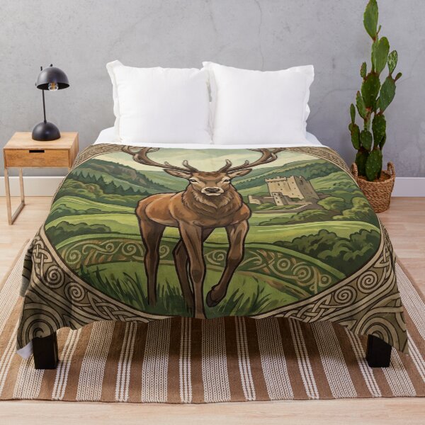 Item preview, IRELAND Vintage Travel Illustration - Regal Deer Stepping in an Ancient Glen designed and sold by ZUMERI.