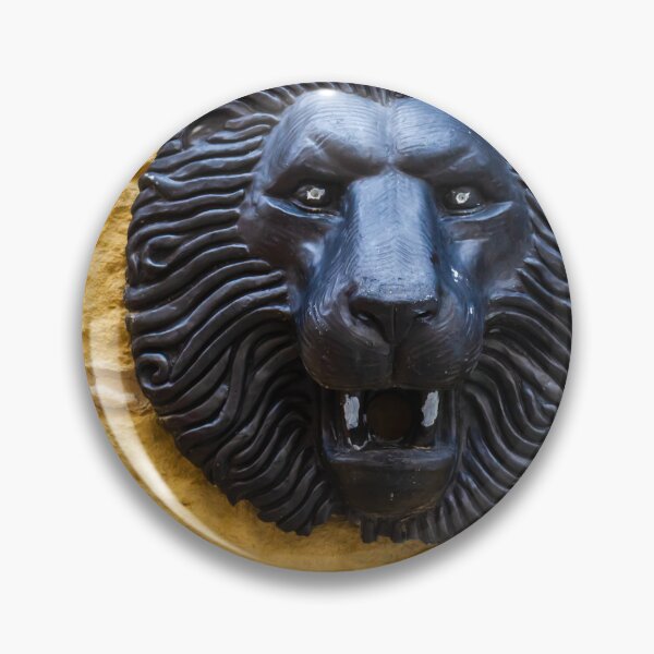 Item preview, Black Lion Head Sculpture Mounted on Yellow Stone Wall, Vintage Architectural Decorative Detail designed and sold by Nmallia.