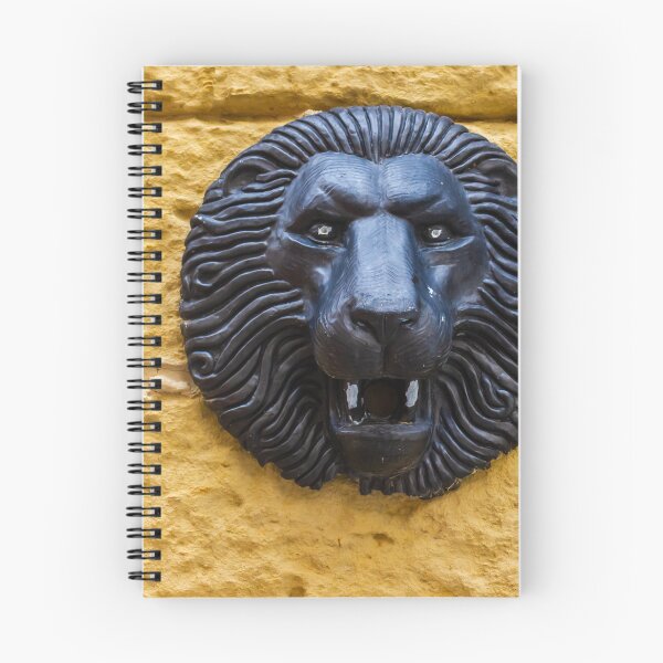 Item preview, Black Lion Head Sculpture Mounted on Yellow Stone Wall, Vintage Architectural Decorative Detail designed and sold by Nmallia.