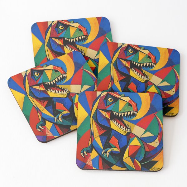 Item preview, Colorful Geometric T-Rex - Abstract Cubist Stained Glass Dinosaur Art designed and sold by inkaylindesign.
