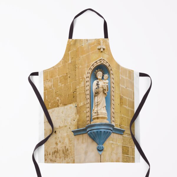 Item preview, Saint Statue In Church Niche Mounted On Weathered Stone Wall With Blue Decorative Plinth designed and sold by Nmallia.