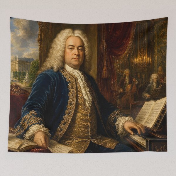 Item preview, Baroque Majesty: George Frideric Handel Vintage Oil Painting - Royal Harmonies designed and sold by DoReMiStudio.