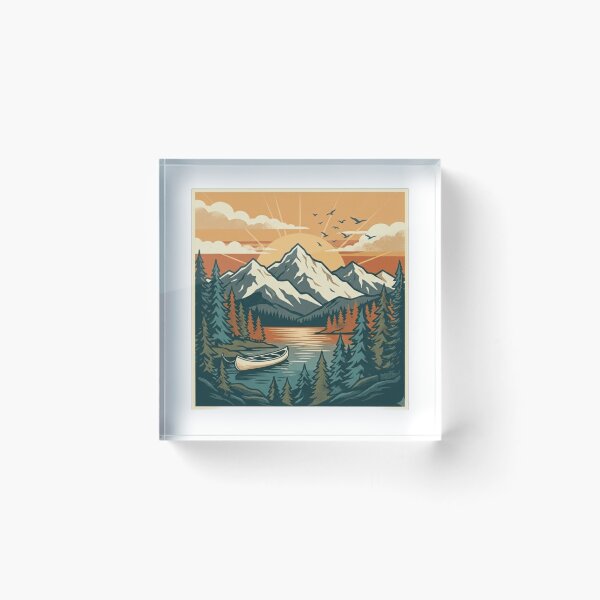Item preview, Retro Mountain Lake Camping Landscape Art designed and sold by Herodestroyer.