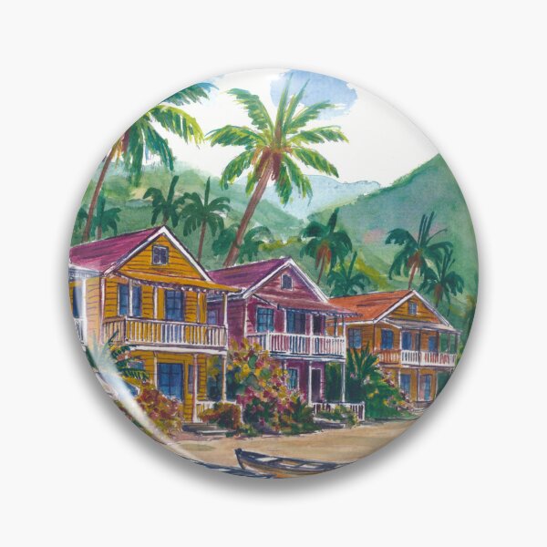 Item preview, Coloridas casas caribeñas bajo los majestuosos Pitones de Santa Lucía designed and sold by artshop77.