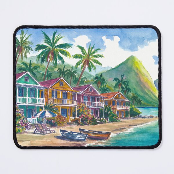 Item preview, Colorful Caribbean Houses Beneath Saint Lucia’s Majestic Pitons designed and sold by artshop77.