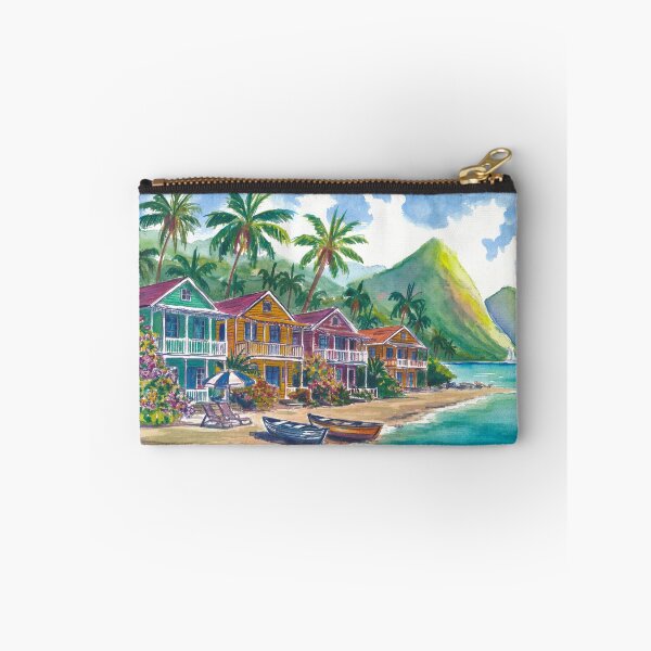 Item preview, Colorful Caribbean Houses Beneath Saint Lucia’s Majestic Pitons designed and sold by artshop77.
