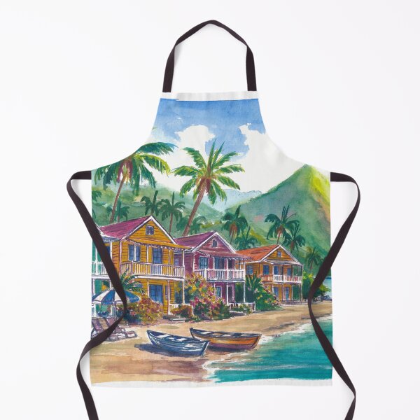 Item preview, Colorful Caribbean Houses Beneath Saint Lucia’s Majestic Pitons designed and sold by artshop77.