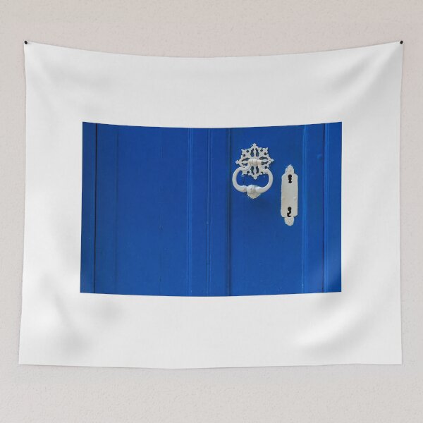 Item preview, Blue Wooden Door With White Ornate Knocker And Keyhole On Painted Entrance Panel designed and sold by Nmallia.
