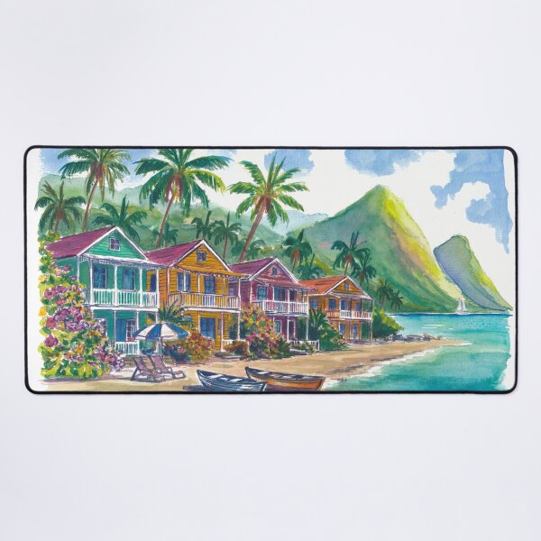 Item preview, Colorful Caribbean Houses Beneath Saint Lucia’s Majestic Pitons designed and sold by artshop77.