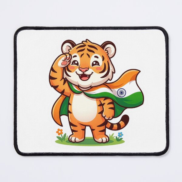 Item preview, Cute Chibi Indian Tiger National Flag Cape Patriotic Sticker designed and sold by pickzone.