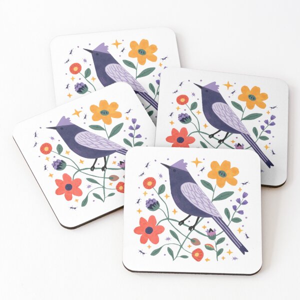 Item preview, Whimsical Folk Art Songbird and Wildflowers Illustration designed and sold by jhgjykuo.