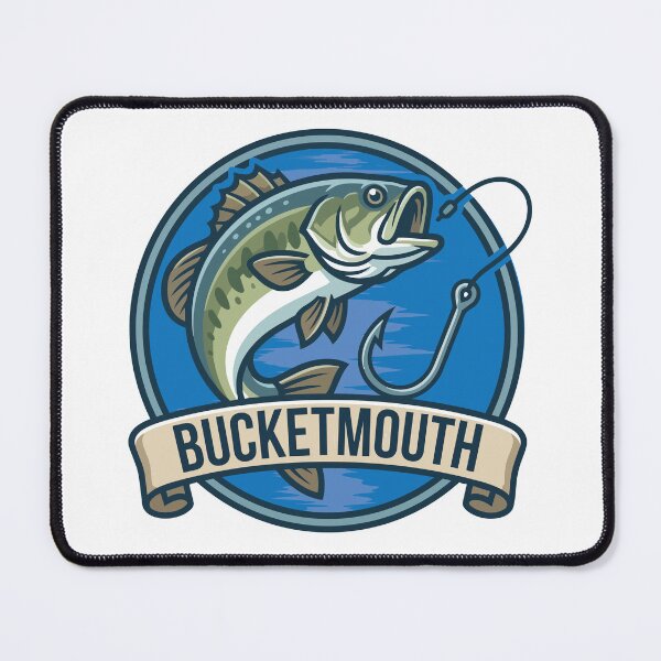 Item preview, Bass fishing Illustration in logo style with text "Bucket Mouth". designed and sold by Art-Horizon.