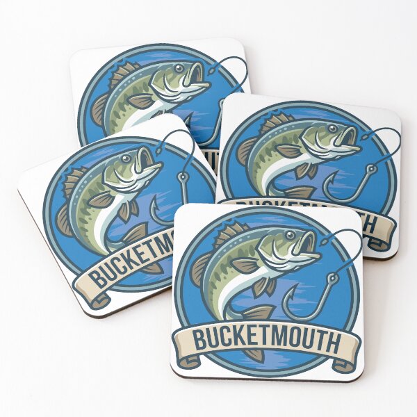 Item preview, Bass fishing Illustration in logo style with text "Bucket Mouth". designed and sold by Art-Horizon.
