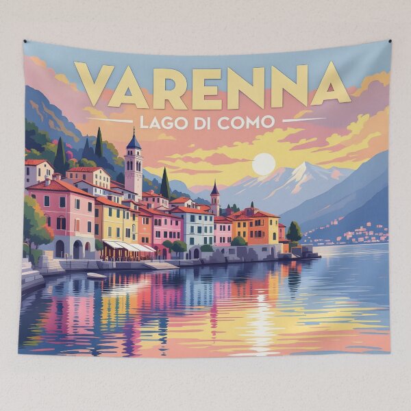 Item preview, Varenna, Lago di Como, Italy: Vintage-Style Painterly Travel Poster designed and sold by LSVart.