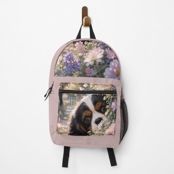 Item preview, Cavalier King Charles Spaniel Peeking Through a Dreamy Flower Garden | Cottagecore Floral Dog Art designed and sold by ManJiangHong.